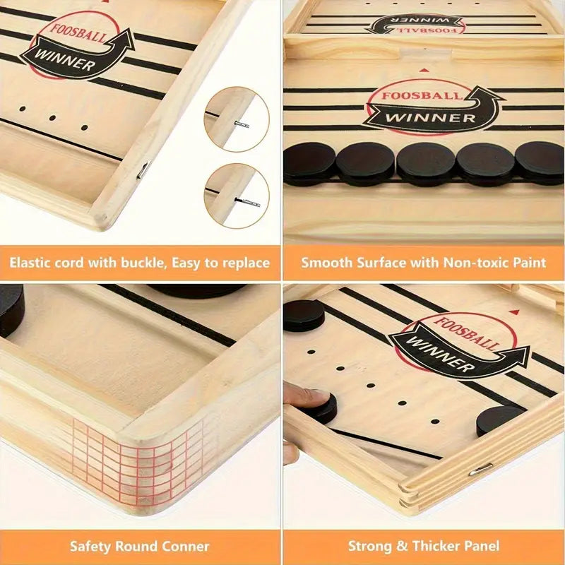Wooden Tabletop Hockey Game – 2-Player Finger Flick Challenge | Family Arcade-Style Fun