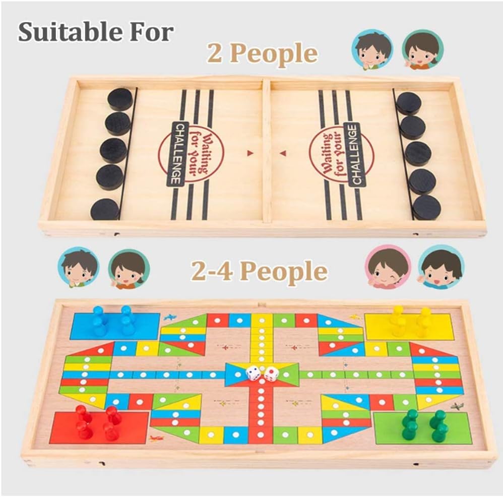 Premium Wooden Table Hockey Game Slingshot Games, Desktop Battle 2 in 1 Ice Board Games, Bouncing Chess Hockey Game, Interactive Table Desktop Battle Party Game for Adults Parent-Child
