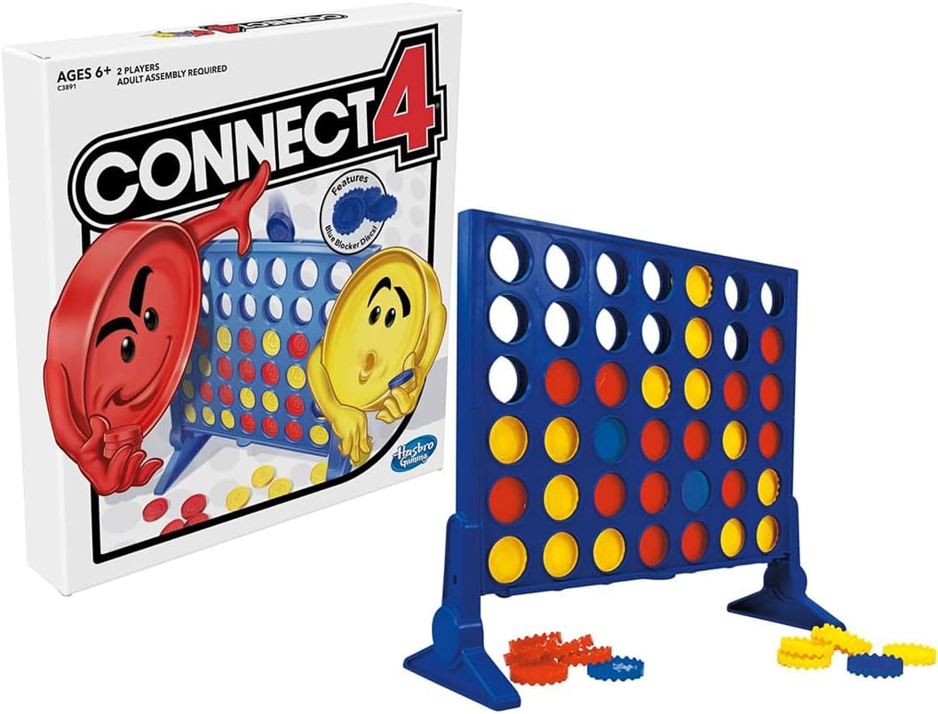 Connect 4 Strategy Board Game for Kids Ages 6 and Up, Classic Disc-Dropping Fun, Includes Grid, Legs, Slider Bar, 21 Red and 21 Yellow Discs, and Instructions, Perfect for Family Game Night