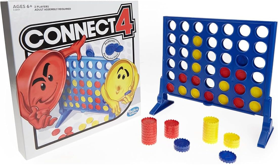Connect 4 Strategy Board Game for Kids Ages 6 and Up, Classic Disc-Dropping Fun, Includes Grid, Legs, Slider Bar, 21 Red and 21 Yellow Discs, and Instructions, Perfect for Family Game Night