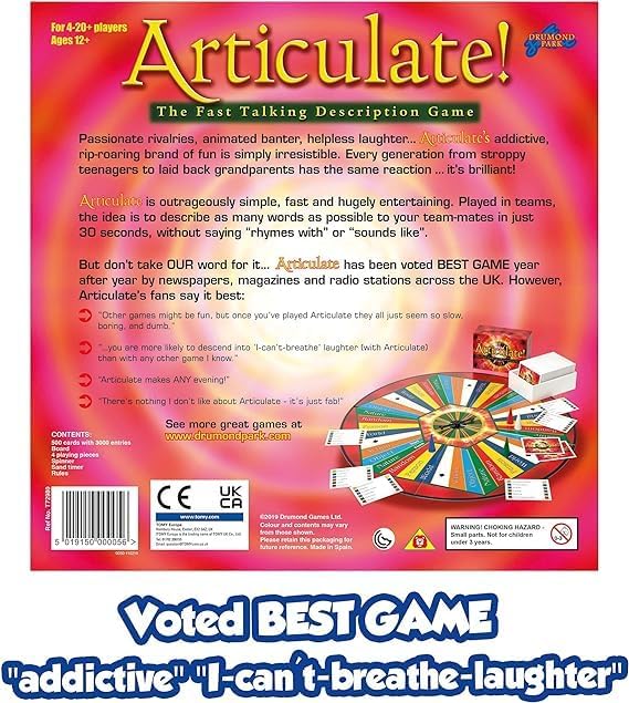 Articulate! – The Fast-Talking Word Guessing Game | Hilarious Family & Party Board Game | Ages 12+, 4–20+ Players | 500 Cards + Spinner