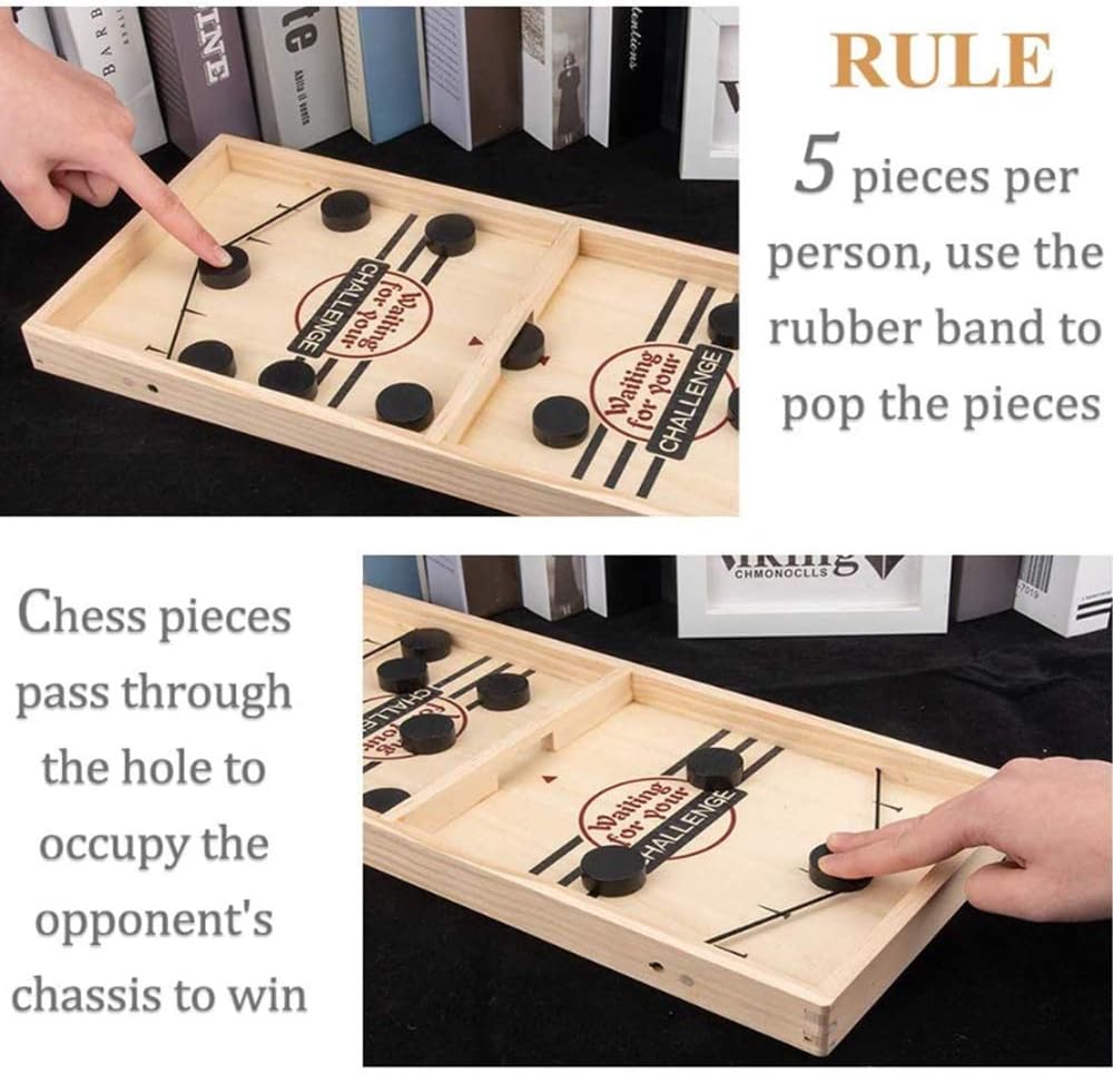 Premium Wooden Table Hockey Game Slingshot Games, Desktop Battle 2 in 1 Ice Board Games, Bouncing Chess Hockey Game, Interactive Table Desktop Battle Party Game for Adults Parent-Child