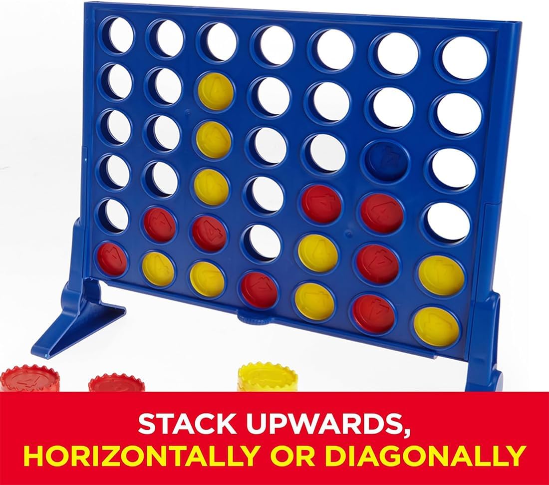 Connect 4 Strategy Board Game for Kids Ages 6 and Up, Classic Disc-Dropping Fun, Includes Grid, Legs, Slider Bar, 21 Red and 21 Yellow Discs, and Instructions, Perfect for Family Game Night