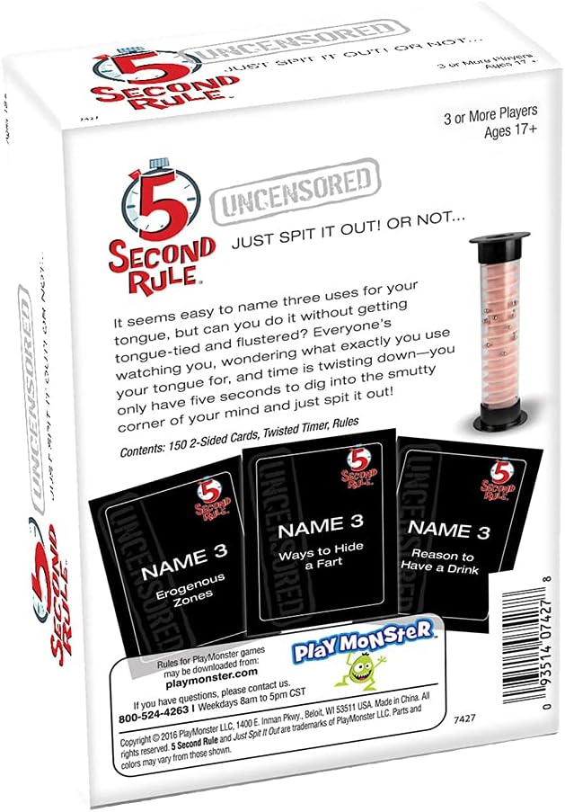 Playmonster 5 Second Rule Uncensored - Just Spit It Out... Or Not - Quick Thinking Party Game - Adult Humor - Ages 17+