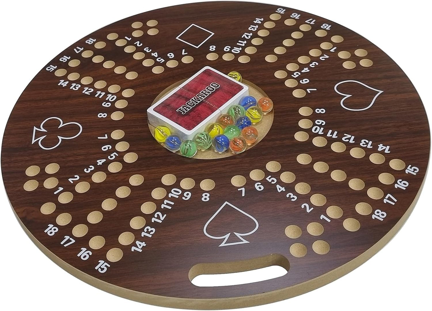 Jakaroo Wooden Board Card Game - 40x40cm Round-Shaped Quality Game Board for Engaging Strategic Play, Family Fun, and Entertainment for 2-4 Players