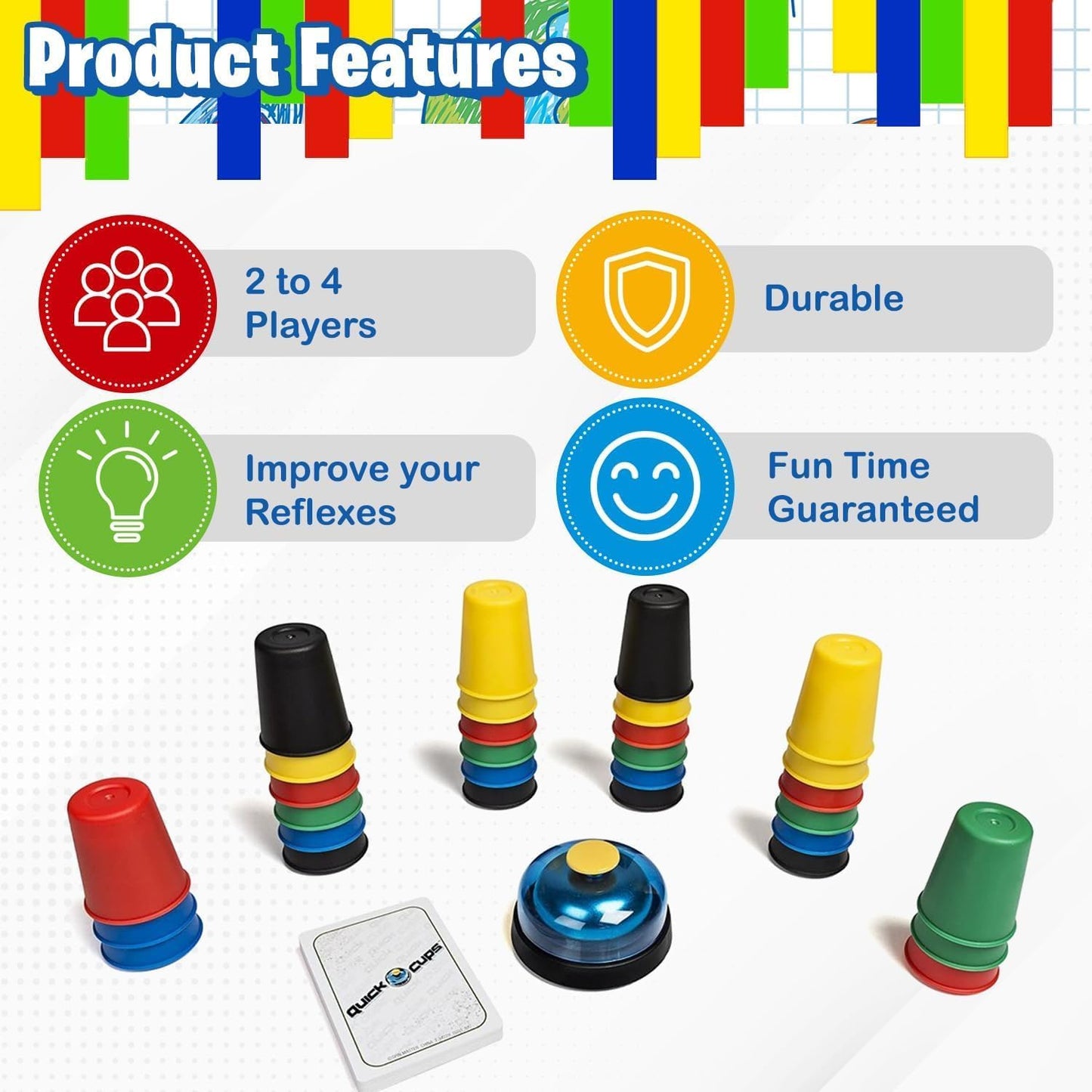 quick cups, play quick cups, quick cups rules, quick cups board game, easy brownie cups, Speed Stacking Game, Parent-Child, Picture Card Game, quick cups bell, Playdate Toys