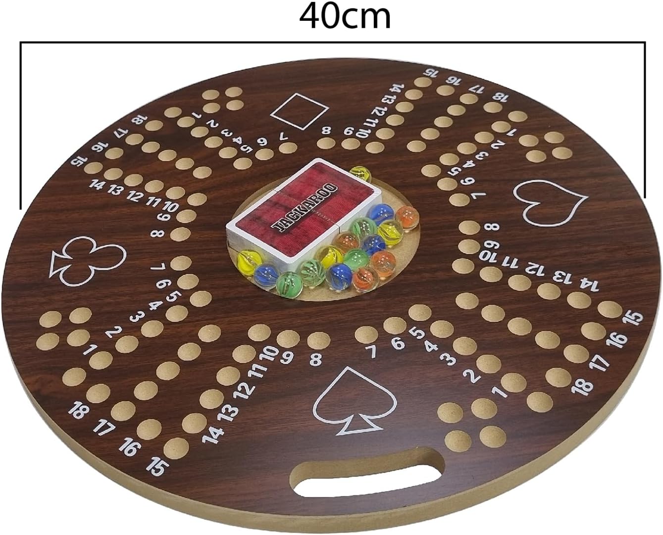 Jakaroo Wooden Board Card Game - 40x40cm Round-Shaped Quality Game Board for Engaging Strategic Play, Family Fun, and Entertainment for 2-4 Players