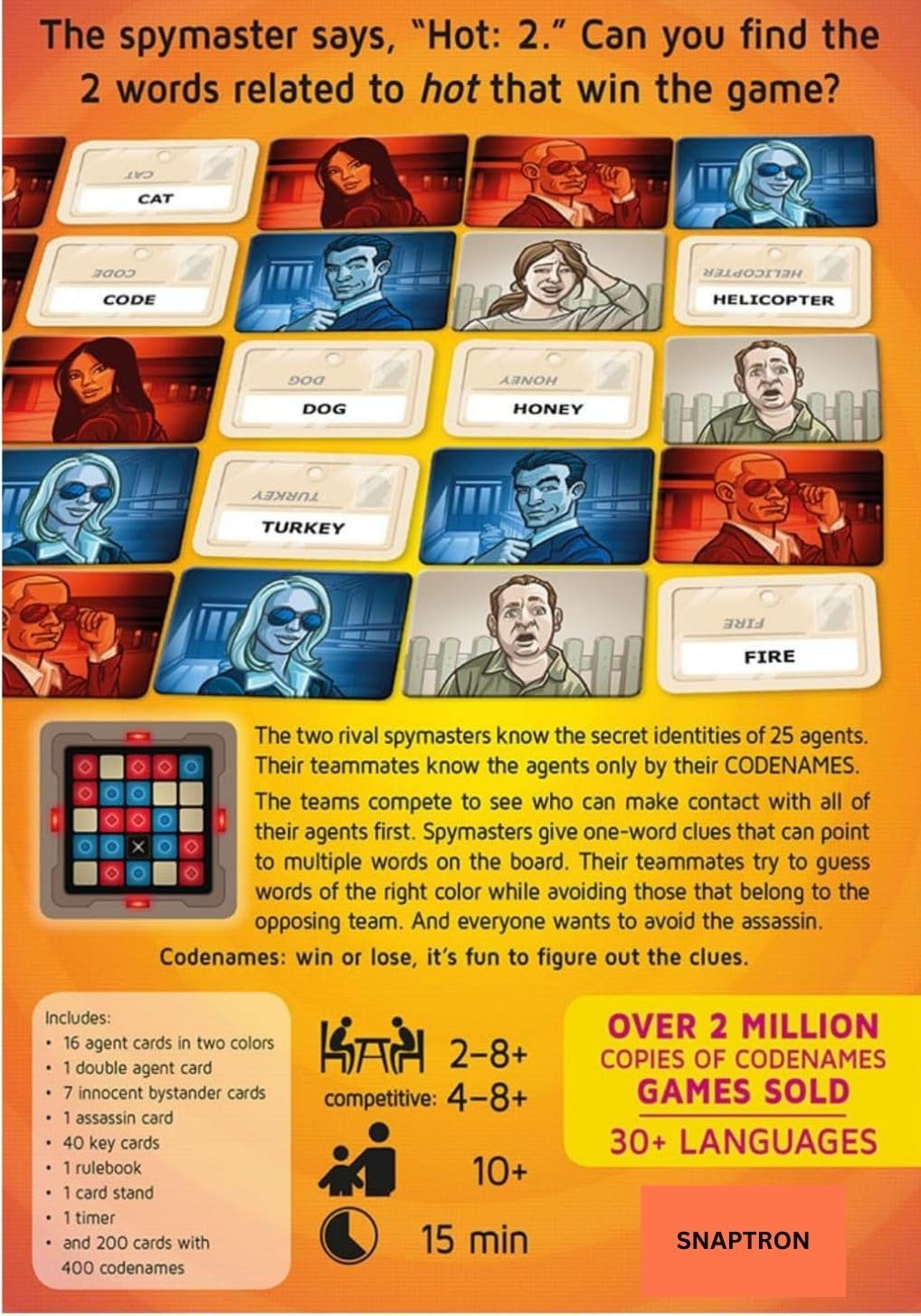 SNAPTRON® Codenames Word Party Game – Top Secret Spy Game for 2–8+ Players – Fast-Paced Team Game for Family & Friends – Best Group Play for Adults & Kids Ages 10+