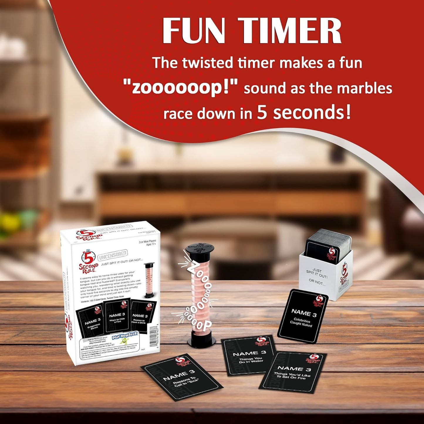 Playmonster 5 Second Rule Uncensored - Just Spit It Out... Or Not - Quick Thinking Party Game - Adult Humor - Ages 17+