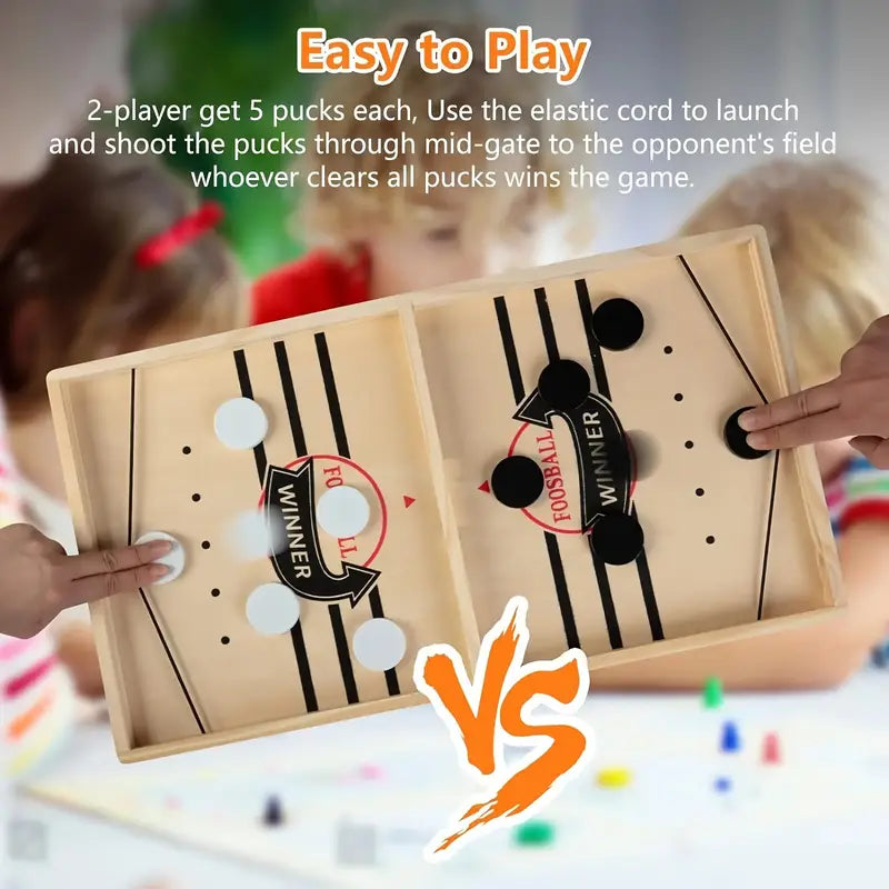 Wooden Tabletop Hockey Game – 2-Player Finger Flick Challenge | Family Arcade-Style Fun