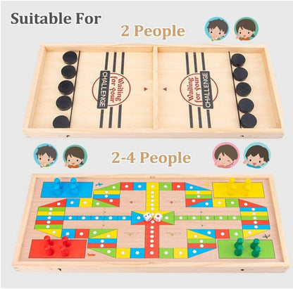 Premium Wooden Table Hockey Game Slingshot Games, Desktop Battle 2 in 1 Ice Board Games, Bouncing Chess Hockey Game, Interactive Table Desktop Battle Party Game for Adults Parent-Child