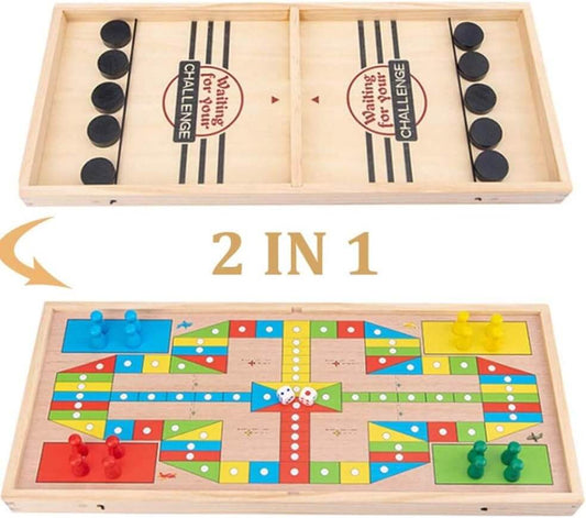 Premium Wooden Table Hockey Game Slingshot Games, Desktop Battle 2 in 1 Ice Board Games, Bouncing Chess Hockey Game, Interactive Table Desktop Battle Party Game for Adults Parent-Child