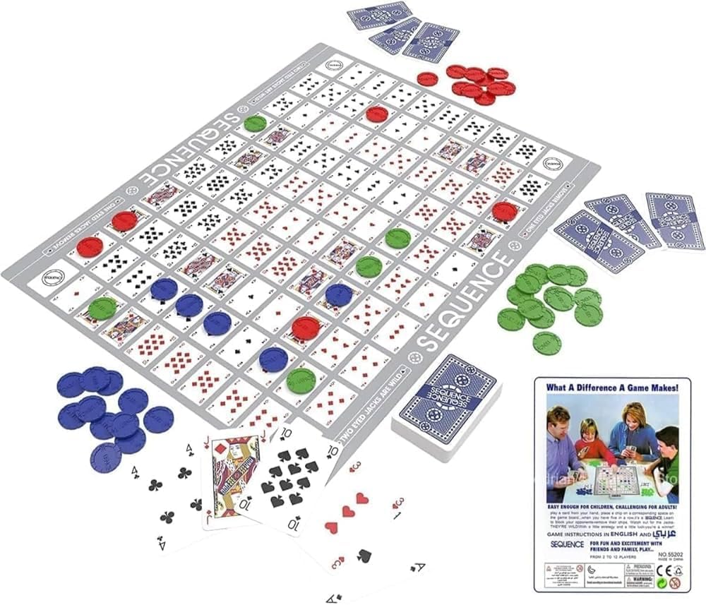 Sequence Board Game – Exciting Multi-Color Family Game for All Ages, Engaging Card & Chip Matching Challenge, Perfect for Game Nights, Parties, and Gatherings