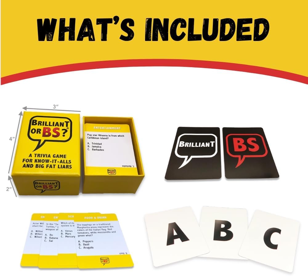 Brilliant or BS? - A Trivia Party Game for Know-It-Alls and Big Fat Liars [Hilarious Bluffing Game for 4-6 Players, Family-Friendly, Ages 14+]