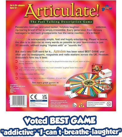 Articulate! – The Fast-Talking Word Guessing Game | Hilarious Family & Party Board Game | Ages 12+, 4–20+ Players | 500 Cards + Spinner