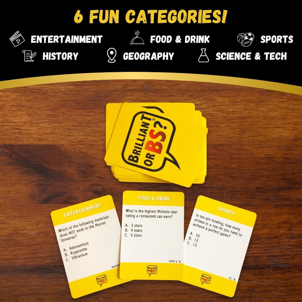 Brilliant or BS? - A Trivia Party Game for Know-It-Alls and Big Fat Liars [Hilarious Bluffing Game for 4-6 Players, Family-Friendly, Ages 14+]