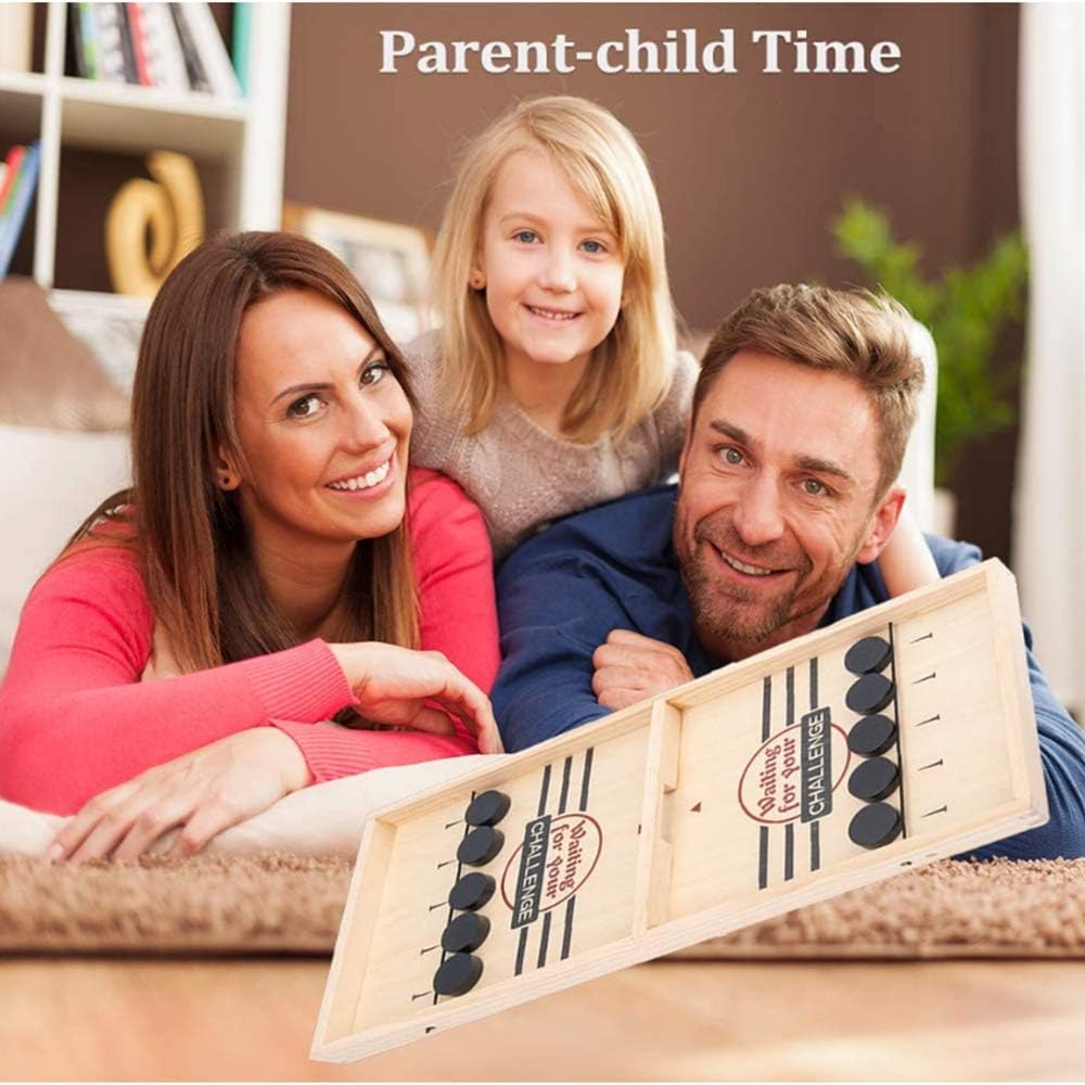 Premium Wooden Table Hockey Game Slingshot Games, Desktop Battle 2 in 1 Ice Board Games, Bouncing Chess Hockey Game, Interactive Table Desktop Battle Party Game for Adults Parent-Child