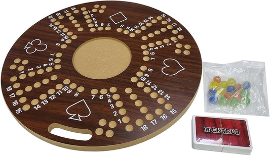 Jakaroo Wooden Board Game – 40x40cm Round Strategic Card & Marble Game for 2-4 Players | Premium Wood Family Game for Fun, Focus & Skill-Building
