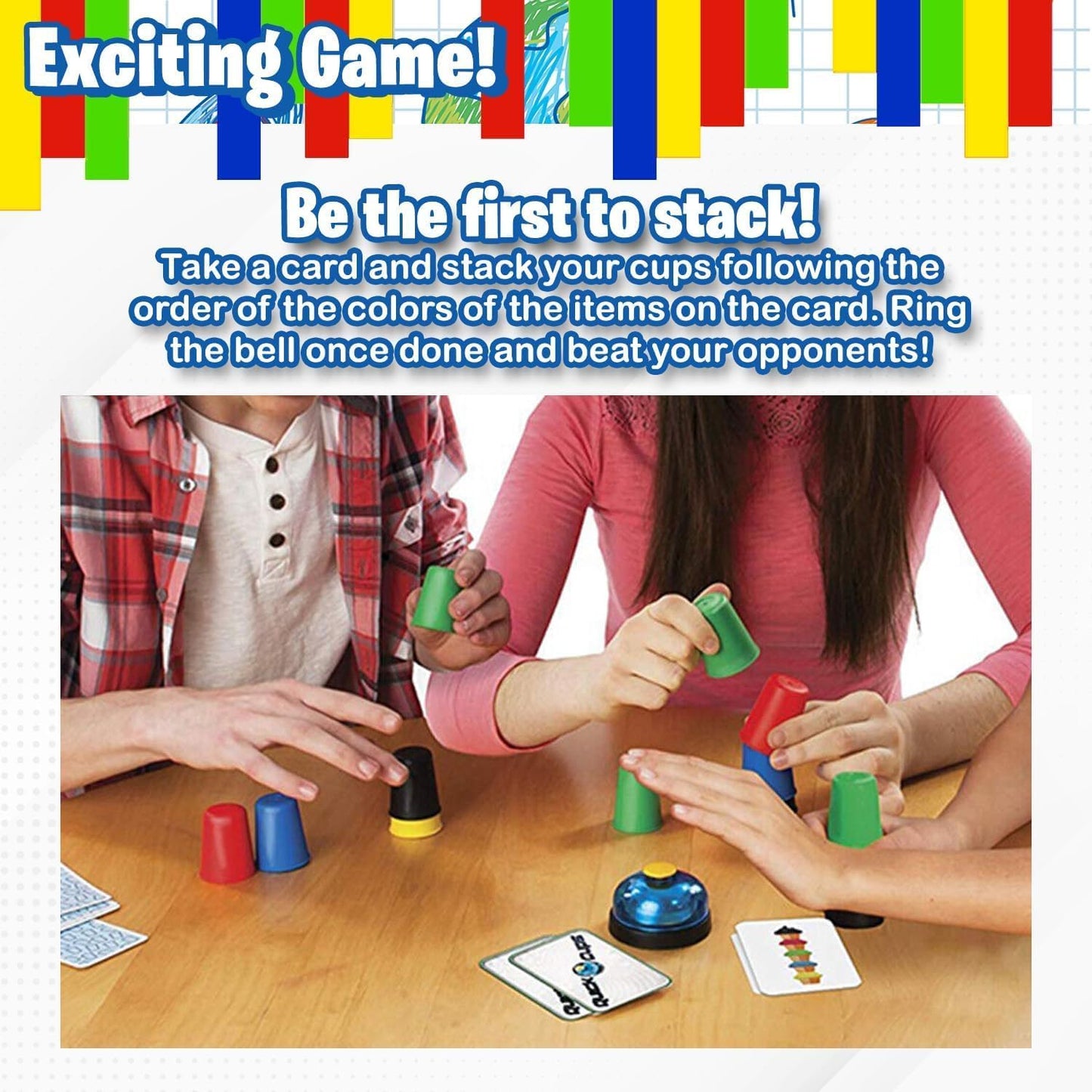 quick cups, play quick cups, quick cups rules, quick cups board game, easy brownie cups, Speed Stacking Game, Parent-Child, Picture Card Game, quick cups bell, Playdate Toys